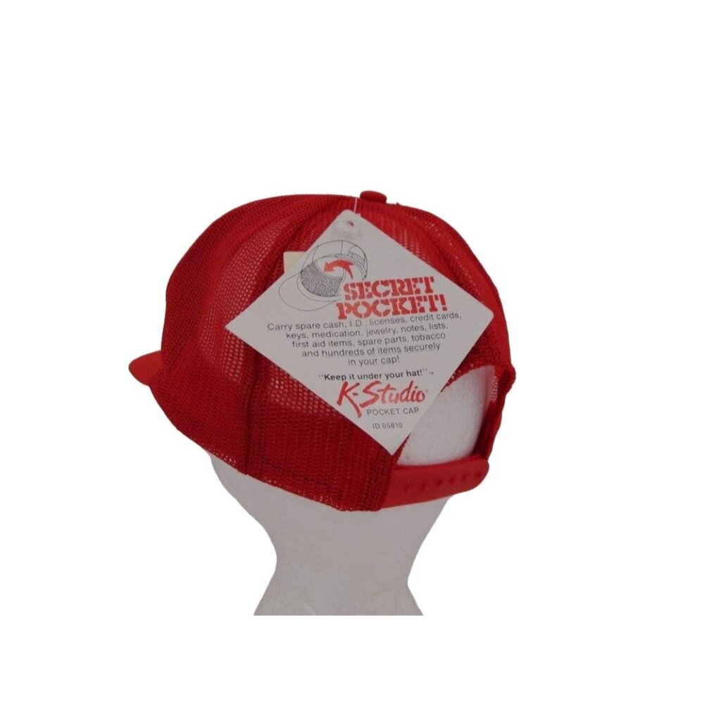 Vintage 80s K Studio Pocket Cap Trucker Hat Pilot Red Snapback Mesh Foam NOS New - Picture 8 of 13
